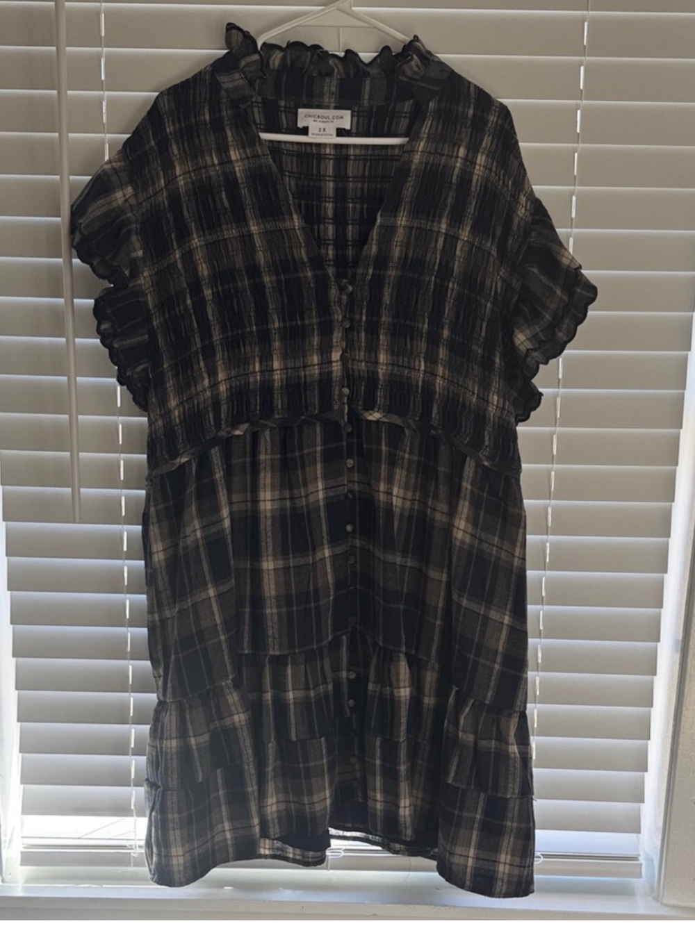 Chic Soul Black Plaid Tiered Ruffle Midi Dress